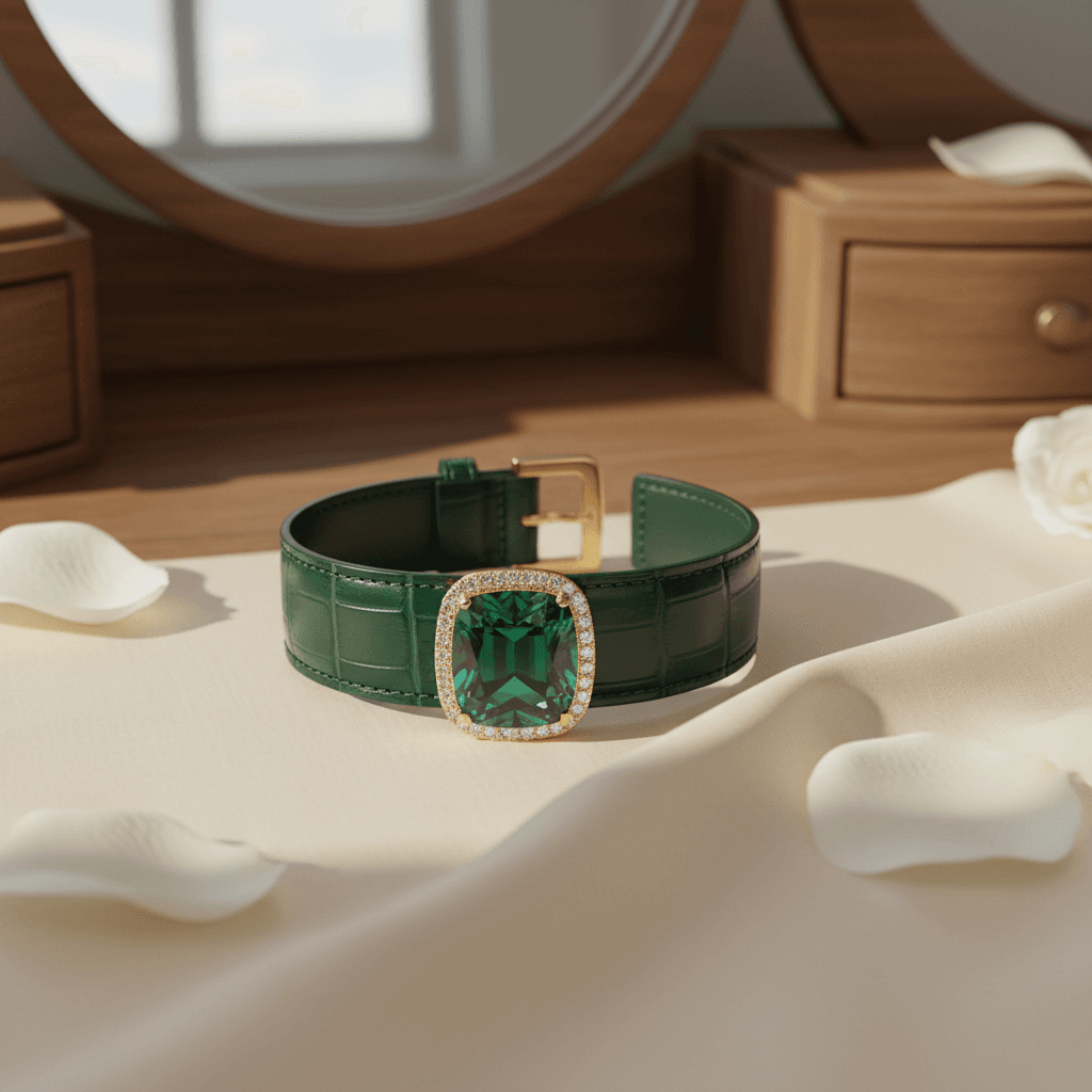 Bracelet cuir émeraude élégant pour femme